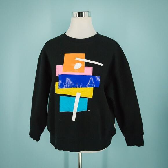 Chocoolate Size Medium M Black Color Block Applique Crew Sweatshirt - Picture 1 of 6